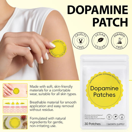 Dopamine Patches | 30PCS Mood Boost & Positivity Support | Vegan Mood Support Patches for Daily Mental Wellness, Plant-Based Formula, Supports Dopamine & Serotonin Balance