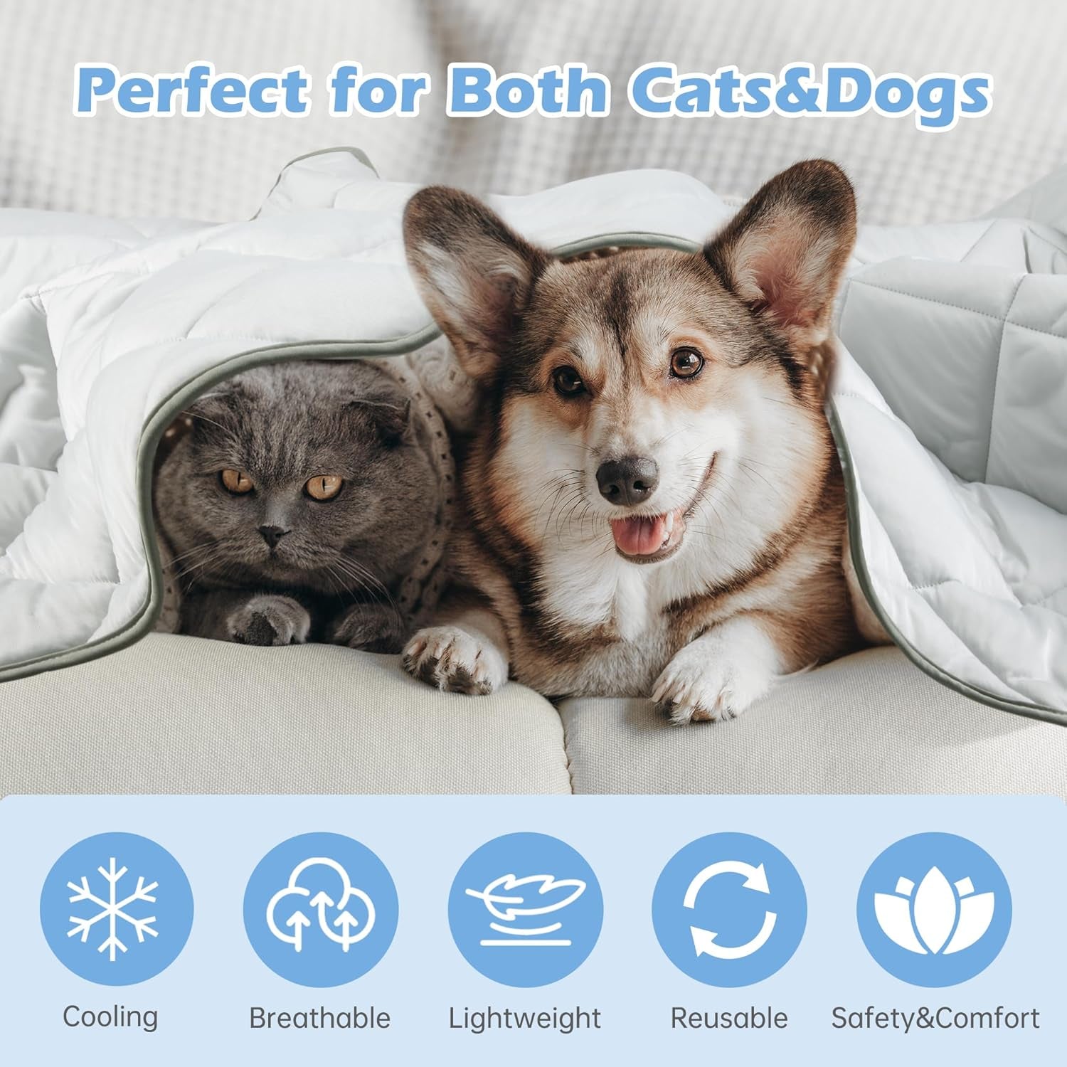Dog Cooling Mat, Cat Self Cool Ice Pads,Lightweight Pet Pad Blanket Bed Cover,Puppies Summer Cool Tech Fabric,Washable Dog Sleeping Mat for Home & Outdoor,Keep Cooling for Pets