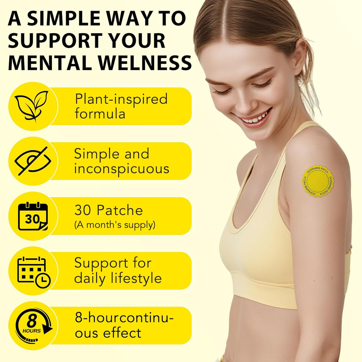 Dopamine Patches | 30PCS Mood Boost & Positivity Support | Vegan Mood Support Patches for Daily Mental Wellness, Plant-Based Formula, Supports Dopamine & Serotonin Balance